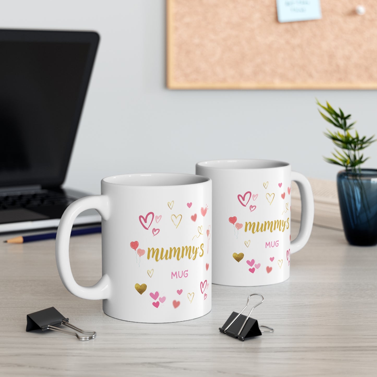 Mother's Day Mug 11oz - Pink and Golden Heart Mug for Mummy