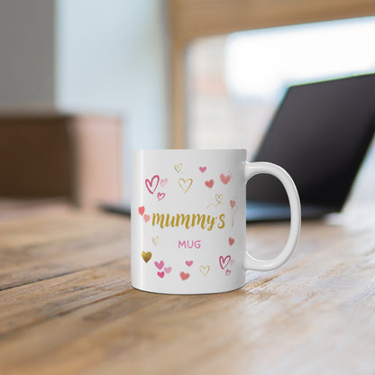 Mother's Day Mug 11oz - Pink and Golden Heart Mug for Mummy