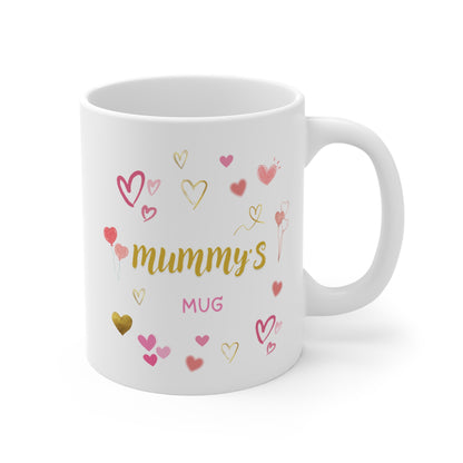 Mother's Day Mug 11oz - Pink and Golden Heart Mug for Mummy