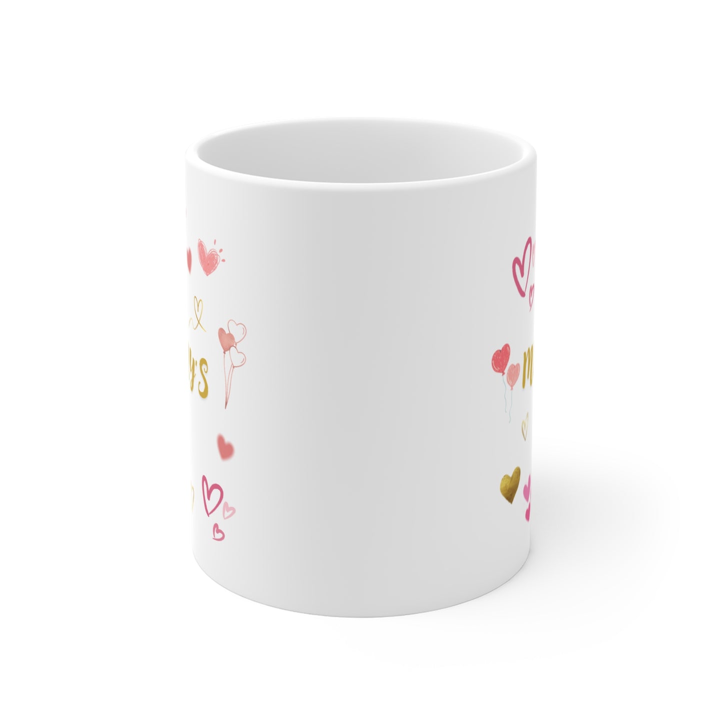 Mother's Day Mug 11oz - Pink and Golden Heart Mug for Mummy