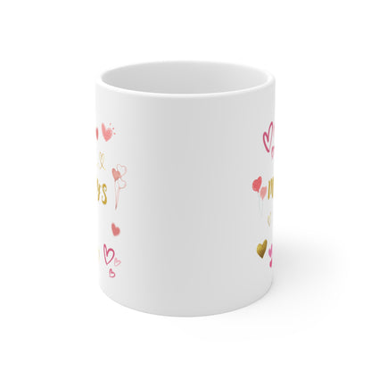 Mother's Day Mug 11oz - Pink and Golden Heart Mug for Mummy