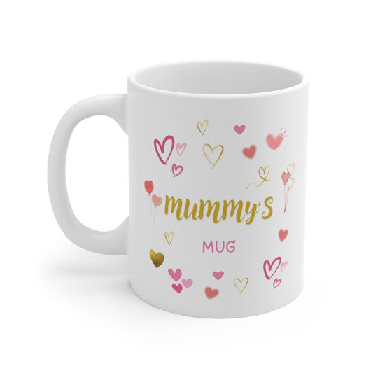 Mother's Day Mug 11oz - Pink and Golden Heart Mug for Mummy