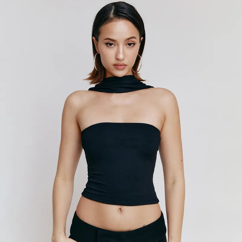 Compass Backless Satin Crop Tops