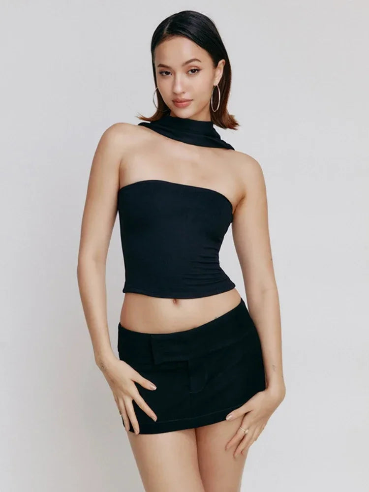 Compass Backless Satin Crop Tops