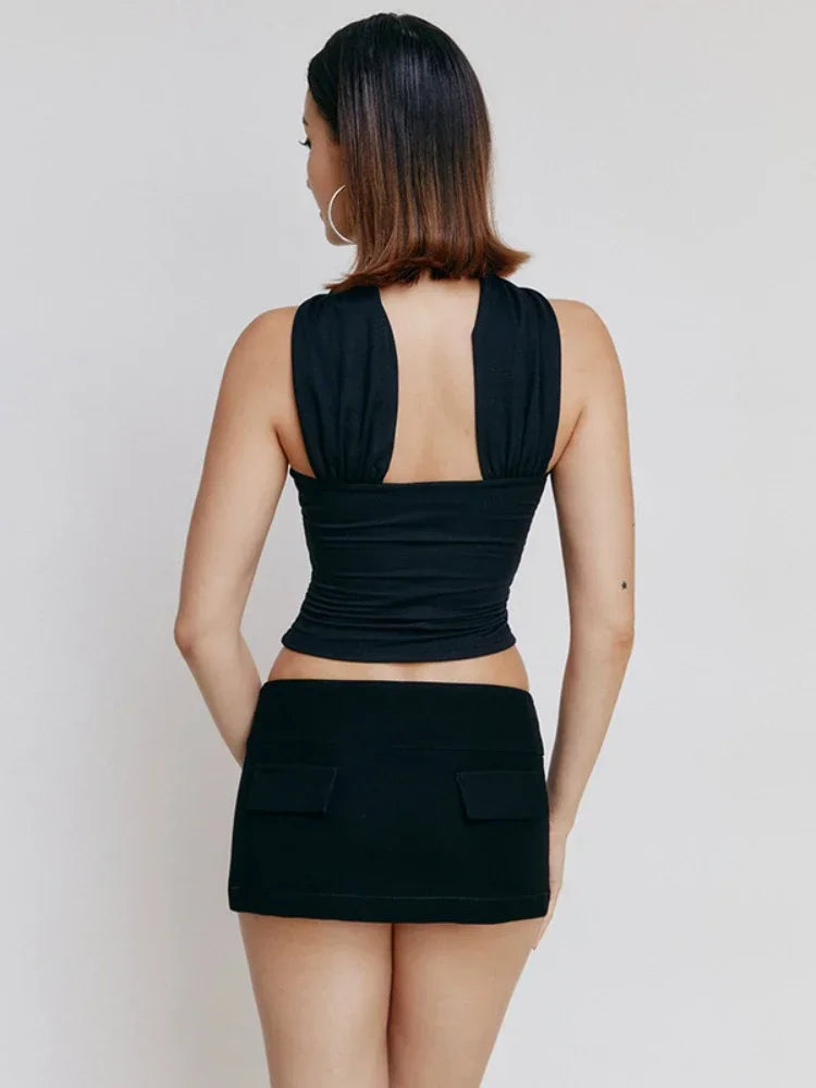 Compass Backless Satin Crop Tops